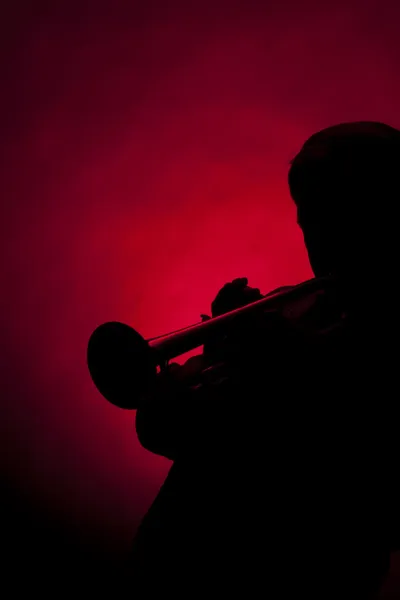Trumpet Senior Male Player Silhouette Red — Stock Photo, Image