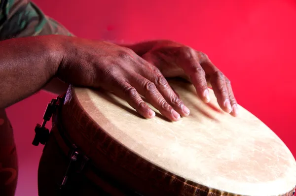 African Djembe With Human Hands — Stock Photo, Image