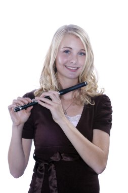 Piccolo Player Teenage Girl on White clipart
