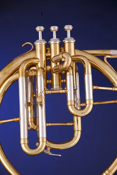 Peckhorn French Horn Isolated on Blue — Stock Photo, Image