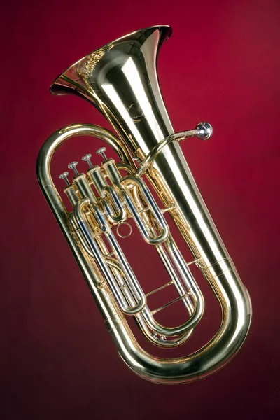 Tuba Bass Euphonium Isolated on Red — Stock Photo, Image