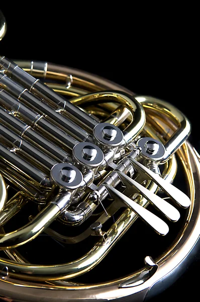 French Horn Isolated on Black — Stock Photo, Image