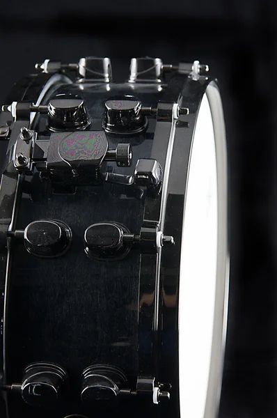 Black Snare Drum Isolated on Black — Stock Photo, Image