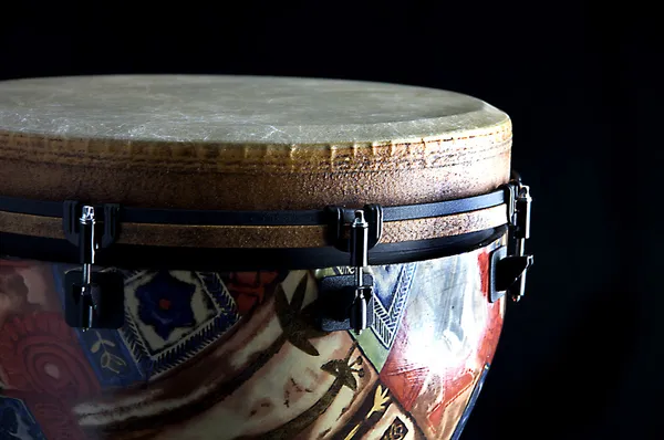 African Djembe Drum Isolated on Black — Stock Photo, Image