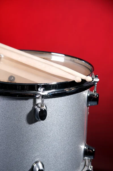 Silver Tom Drum Isolated On Red — Stock Photo, Image