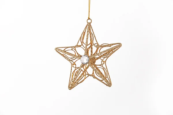 Gold Christmas Star Ornament Isolated — Stock Photo, Image