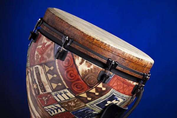 African Latin Djembe Drum on Blue — Stock Photo, Image
