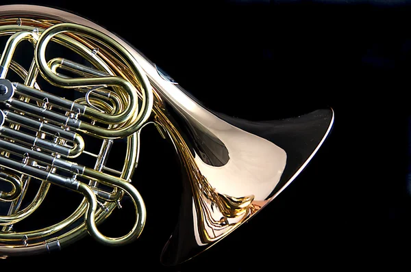 French Horn Isolated on Back — Stock Photo, Image