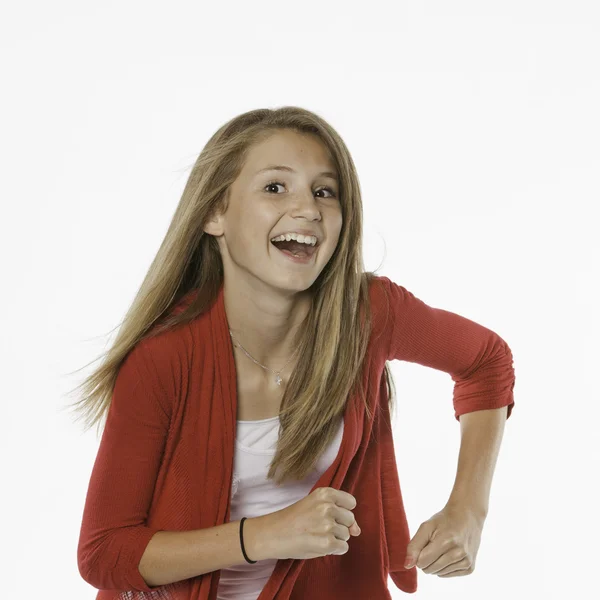 Glückliche Teenager-Weibchen isoliert auf weiß — Stockfoto