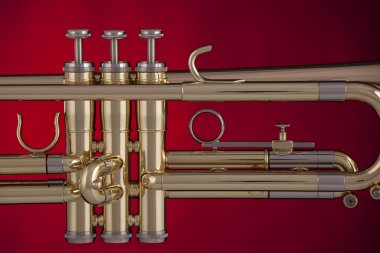 Trumpet Isolated On Red Background clipart