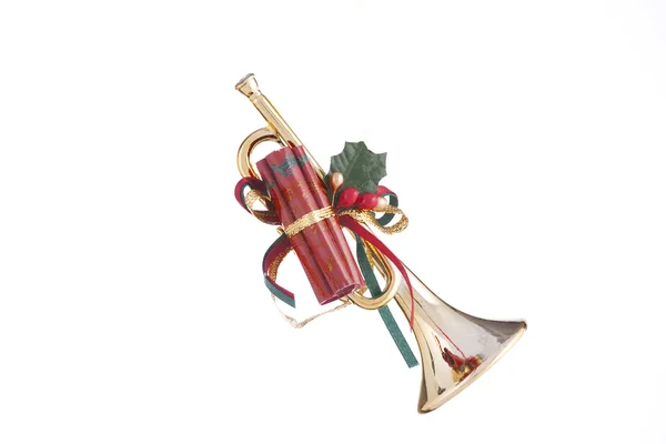 Gold Christmas Horn Ornament — Stock Photo, Image
