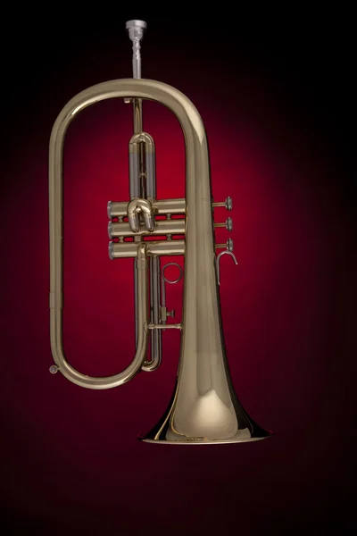 Flugelhorn Trumpet Isolated against Red — Stock Photo, Image