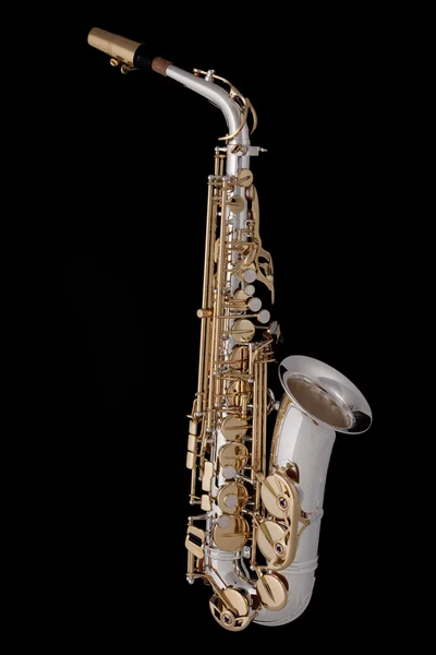 Saxofon alto komplett på svart — Stockfoto