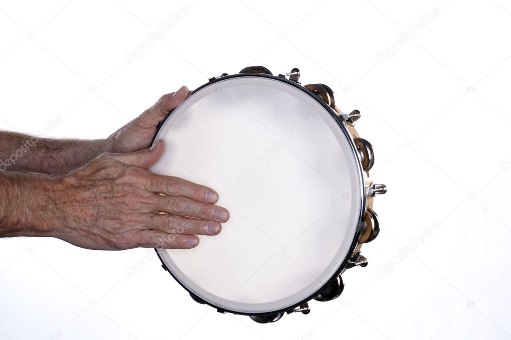 Tambourine Hands Isolated on White