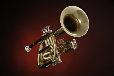 Cornet Trumpet Isolated on Red Spotlight clipart