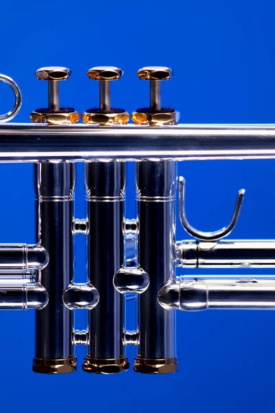 Trompet kleppen op blauw — Stockfoto
