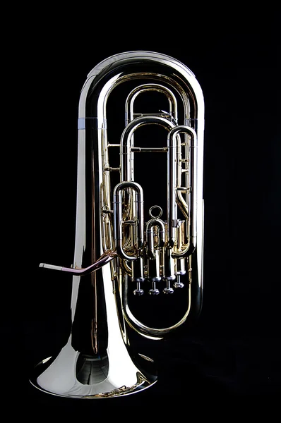 Gold Bass Tuba Euphonium on black — Stock Photo, Image