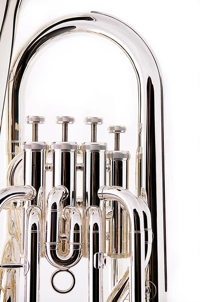 Stříbrná basovou tubu eufonyum na bílém pozadí — Stock fotografie