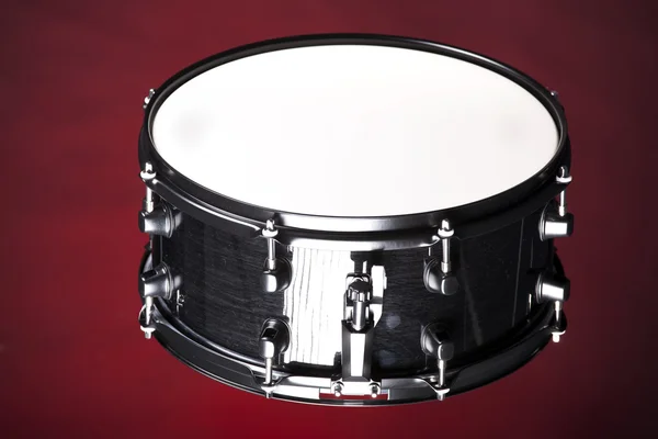 Black Snare Drum Isolated On Red — Stock Photo, Image