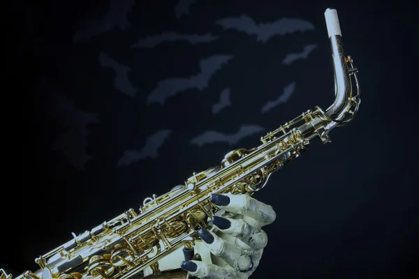 Saxofone Halloween e morcegos — Fotografia de Stock
