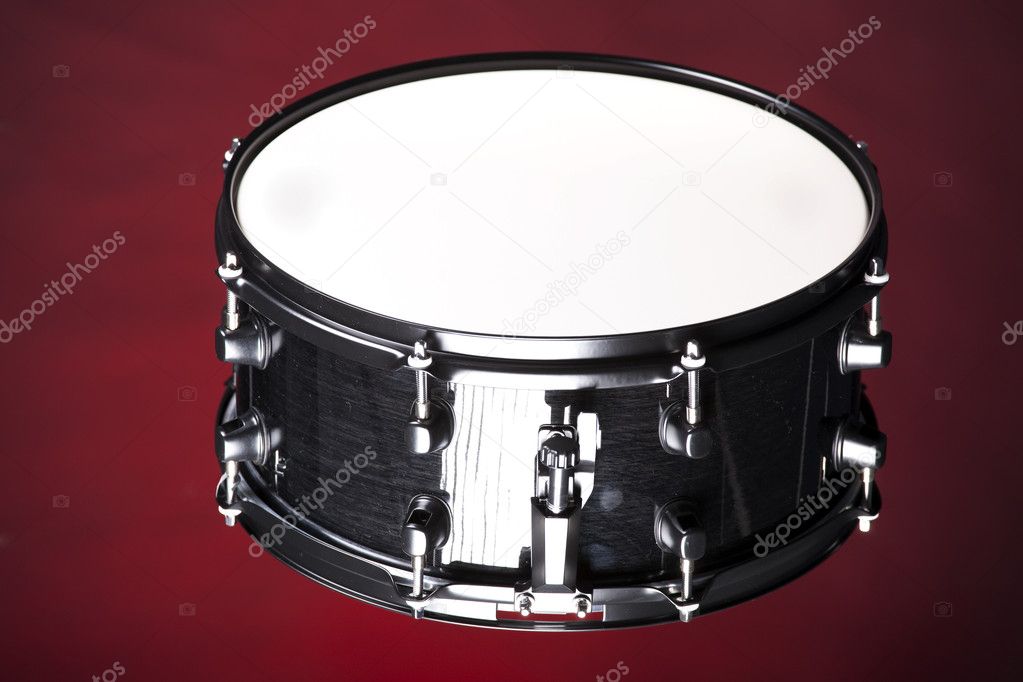 Black Snare Drum Isolated On Red