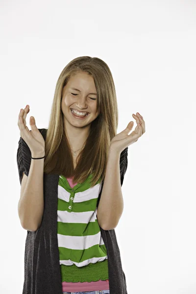Menina adolescente feliz no branco — Fotografia de Stock