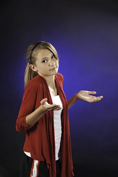 Ragazza adolescente con le mani interrogative — Foto Stock