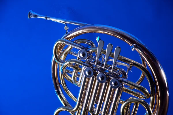 French Horn Isolated On Blue — Stock Photo, Image