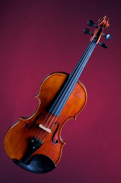 Kompletní housle violu izolované na červené — Stock fotografie