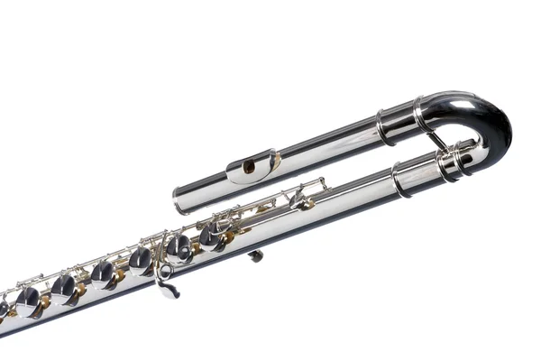 Bass Flute Silver Isolated On White — Stock Photo, Image