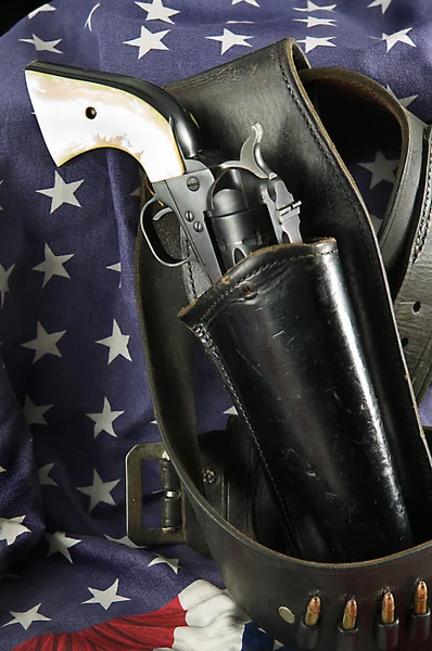 Six Gun in Holster on Flag — Stock Photo, Image