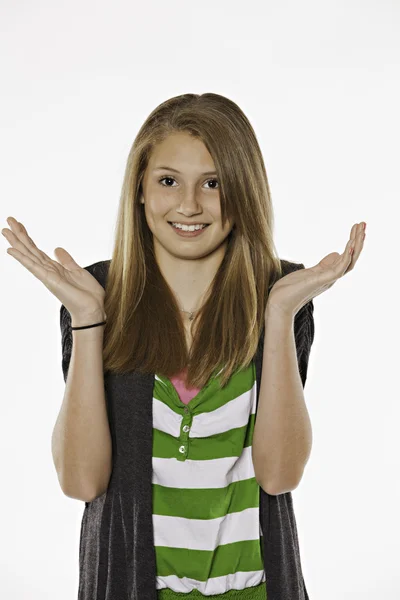 Dospívající dívka žena na bílém pozadí — Stock fotografie