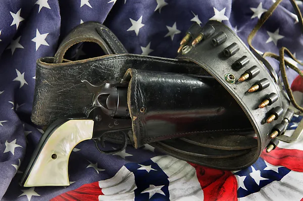 Western Gun in Holster on Flag — Stock Photo, Image