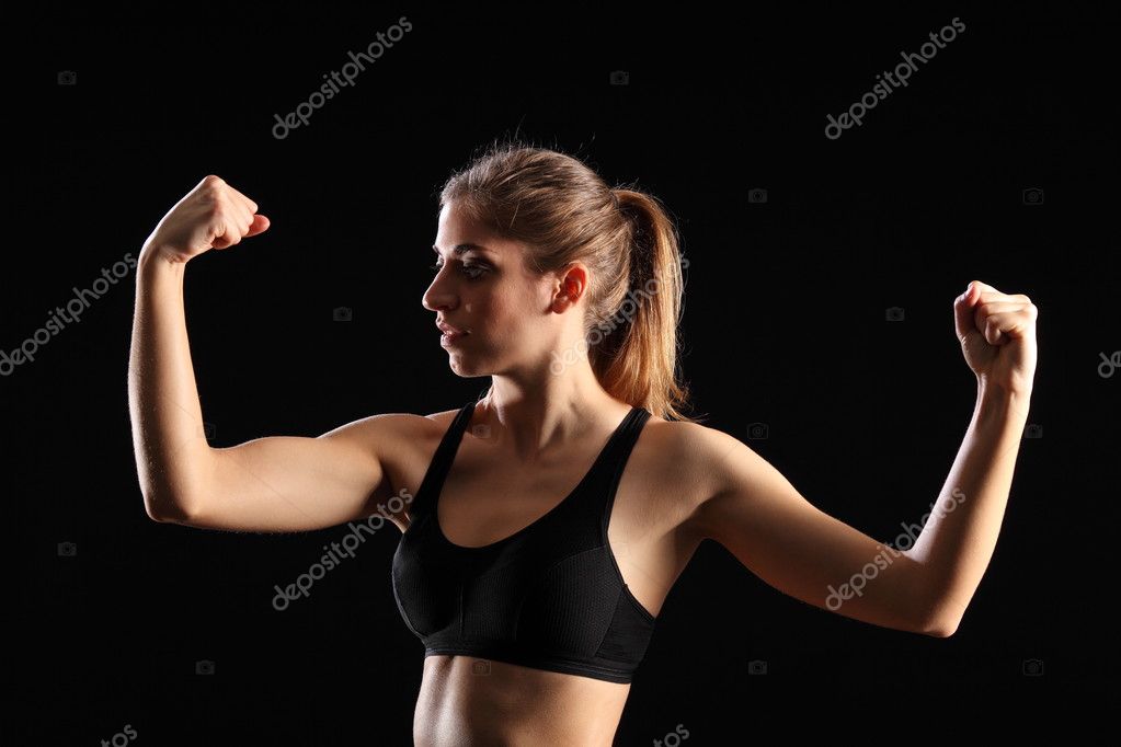 Woman in Black Sports Bra Arms Up Punch Stock Image - Image of exercise,  muscle: 47516327
