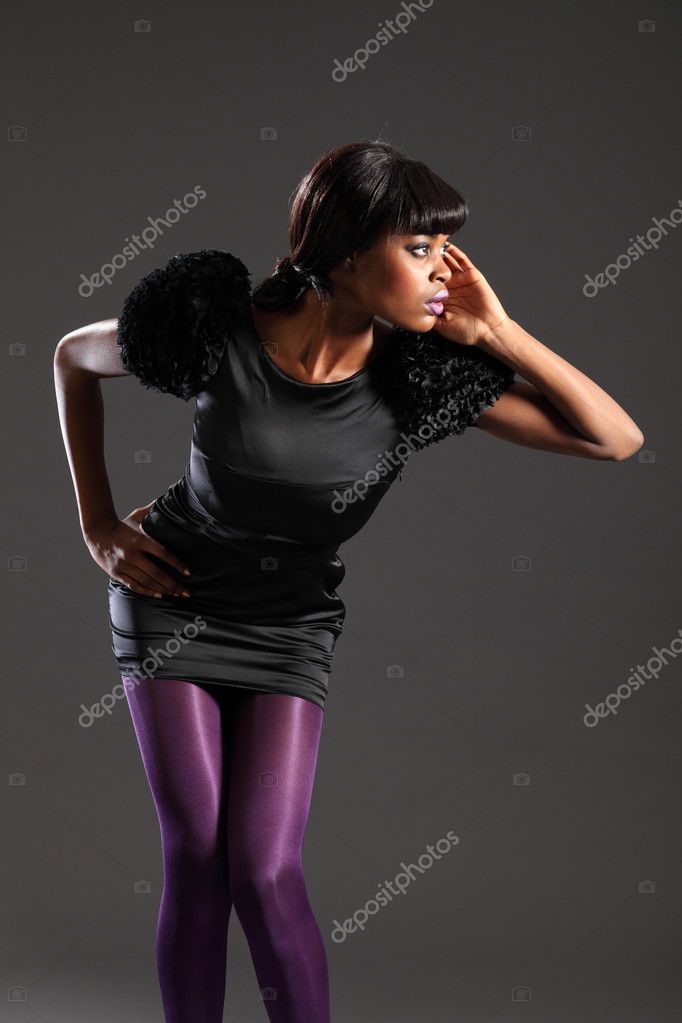 Model purple tights