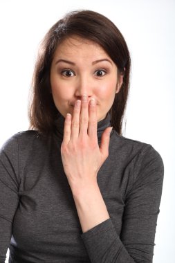 Oops woman with hand over mouth clipart