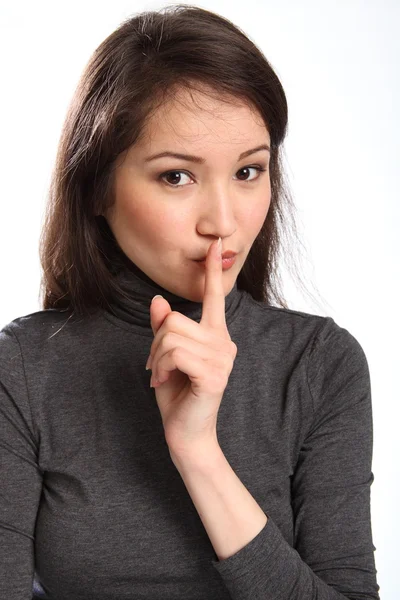 Hush sign from stern woman — Stock Photo, Image