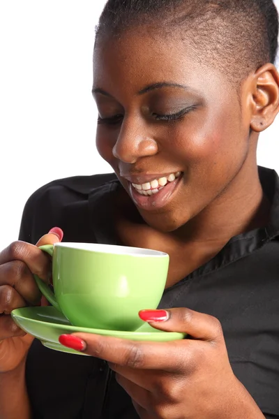 Grüne Tasse Tee mit einem Lächeln — Stockfoto
