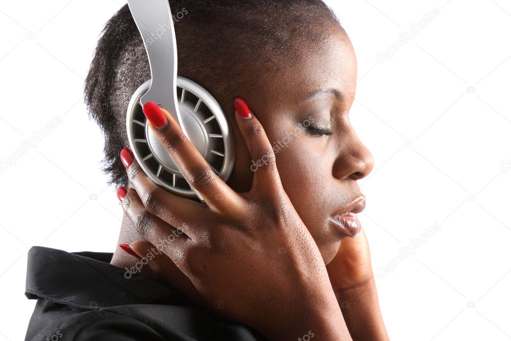 Woman lost in music