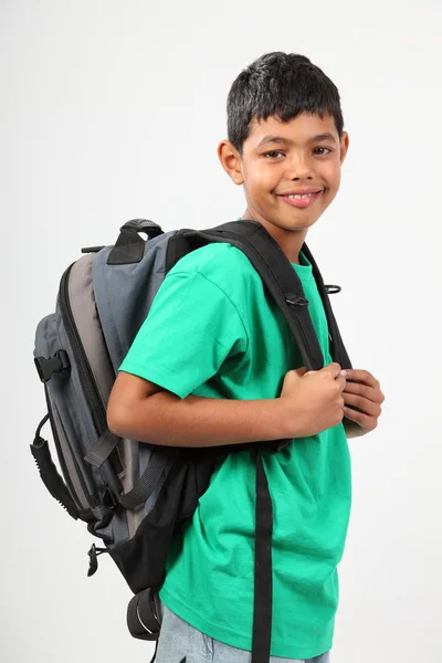 Uśmiechnięty chłopiec młody szkoły gotowe do szkoły — Zdjęcie stockowe