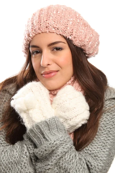 Beautiful young woman warm in winter woolly knit — Stock Photo, Image