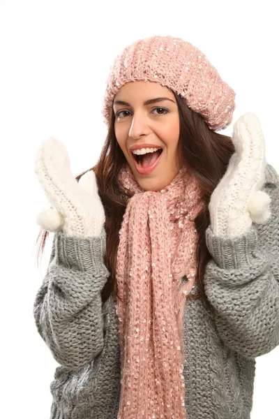 开心的笑声在冬季羊毛时尚 — 图库照片
