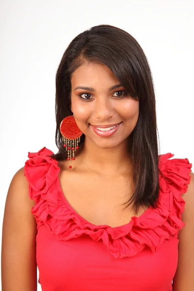 Splendida giovane ragazza latina in rosso — Foto Stock