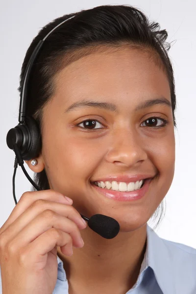 Pretty smiling telephne operator — Stock Photo, Image