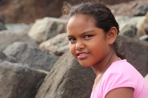 Chica de la escuela étnica en la playa —  Fotos de Stock