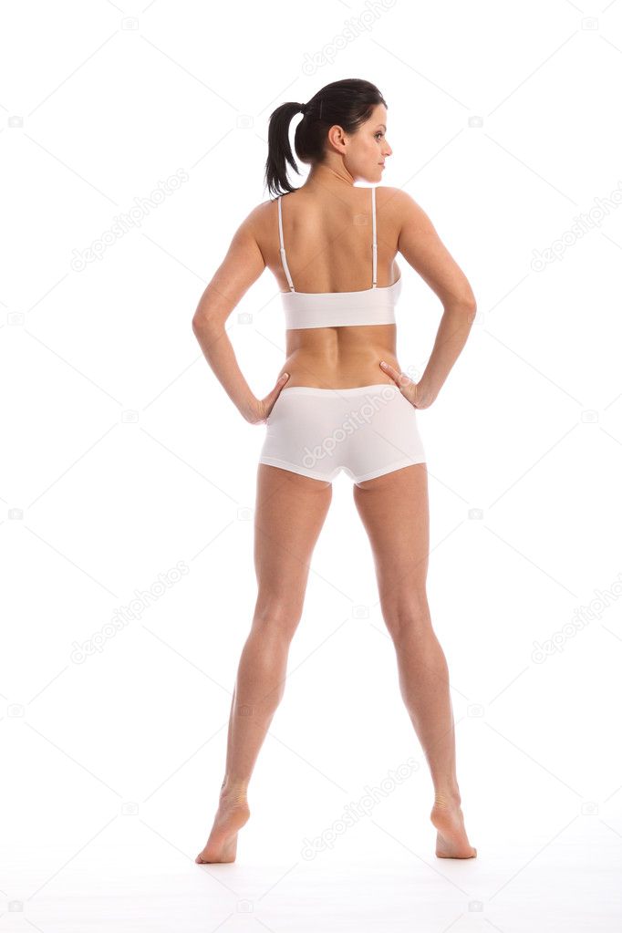 Rear view beautiful woman in sports lingerie
