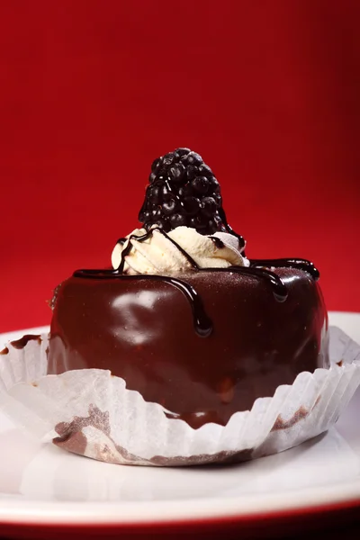 Chocolate de amoreira e bolo de sobremesa de chantilly — Fotografia de Stock