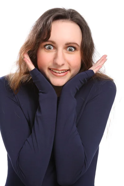 Surprise expression and big eyes by young woman — Stock Photo, Image