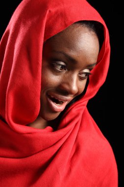 Beautiful happy African American muslim girl hijab clipart