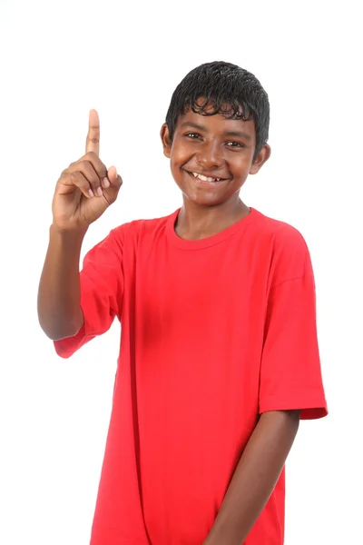Number one signal from young smiling teenager boy — Stock Photo, Image